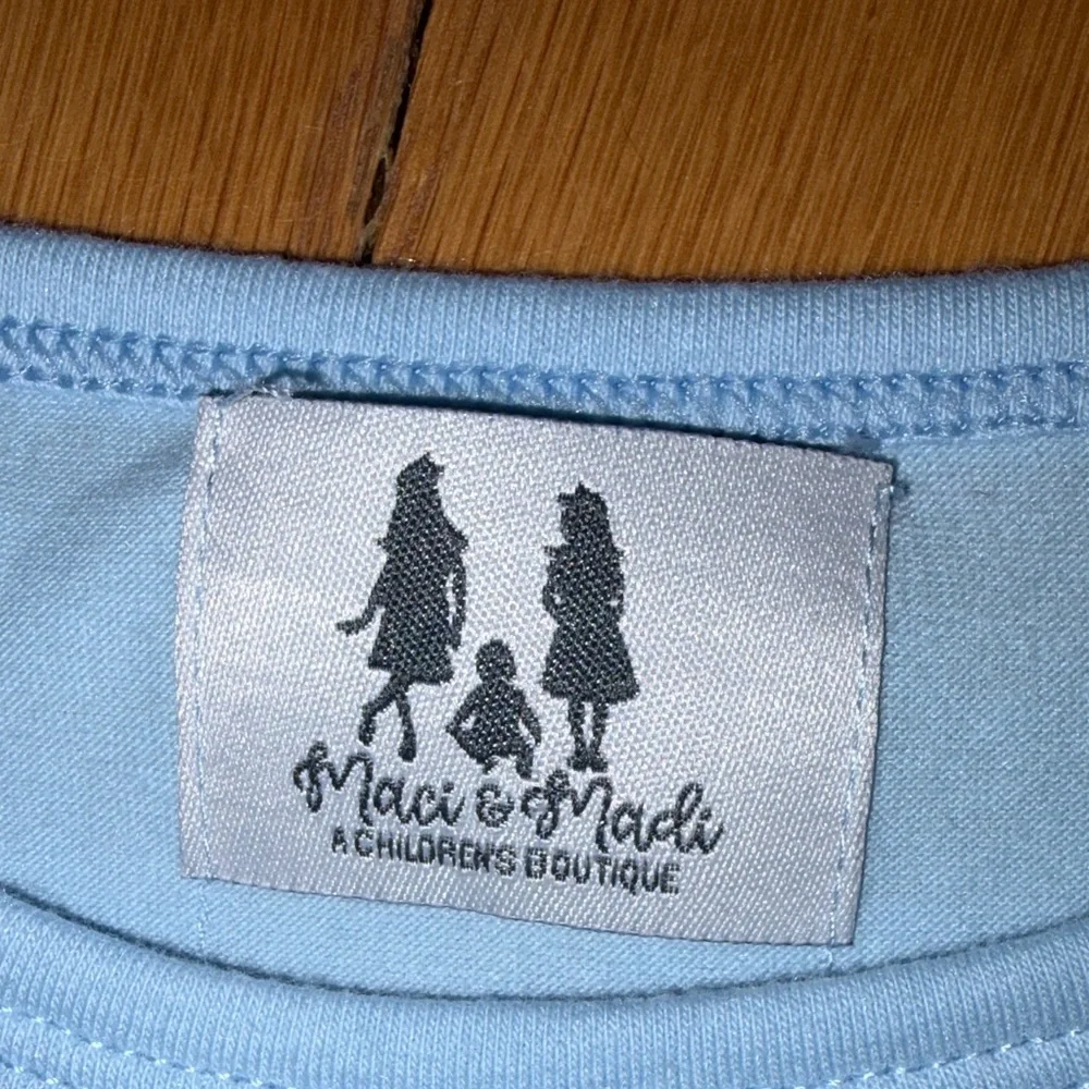 Maci & Madi Dog Canoe Applique Outfit Set Girls 5T Blue Gingham Fall Boutique